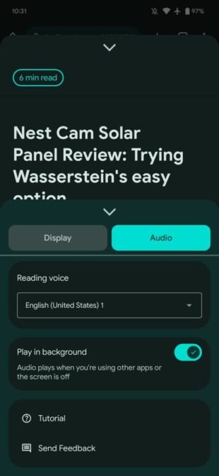 "Reading Mode" on Android now works in the background