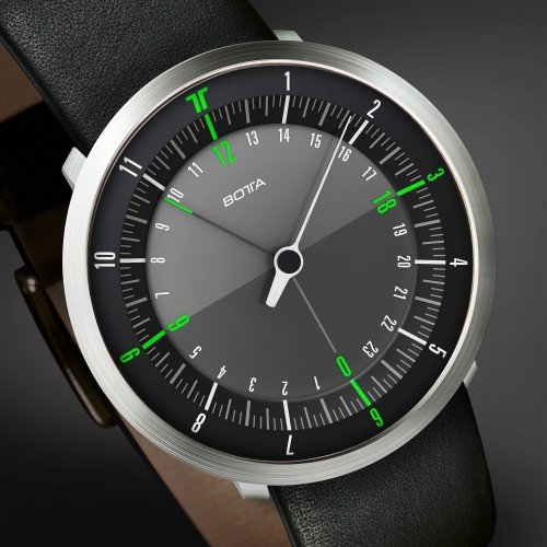 DUO is a new watch with a green and black dial and support for two time zones.