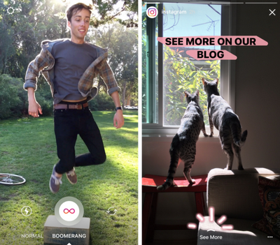 Updated Instagram*: built-in "Boomerang" and links in "Stories"
